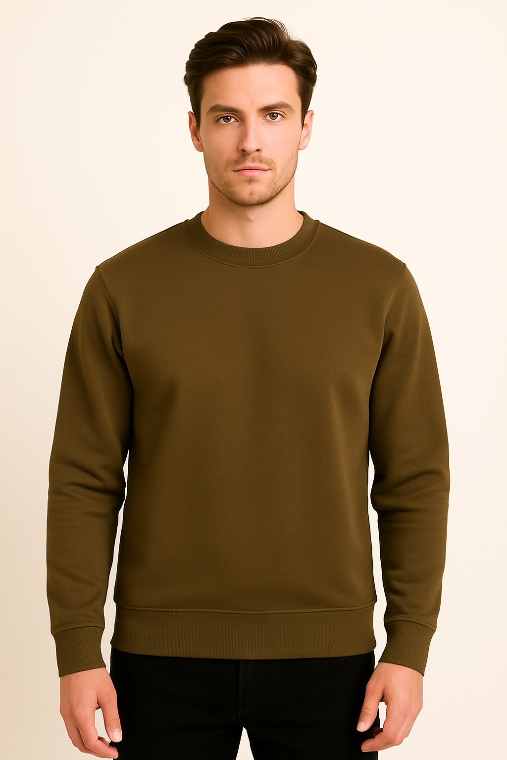 Classic Olive Green Round neck Sweatshirt – Minimal & Timeless