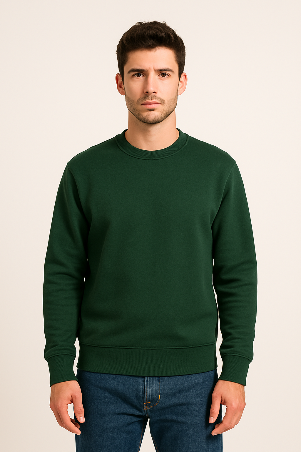 Classic Bottle Green Round neck Sweatshirt – Minimal & Timeless