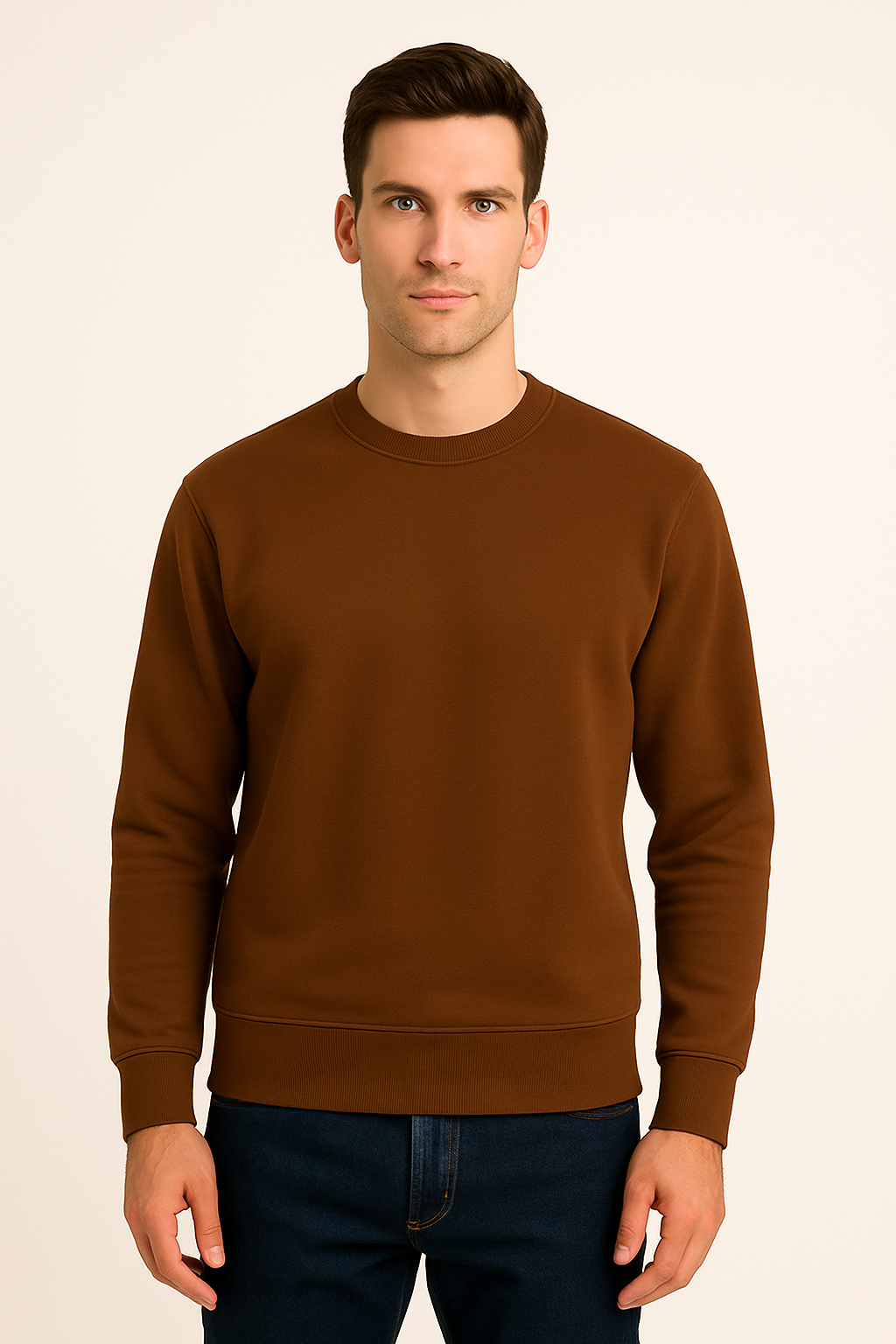 Classic Brown Round neck Sweatshirt – Minimal & Timeless